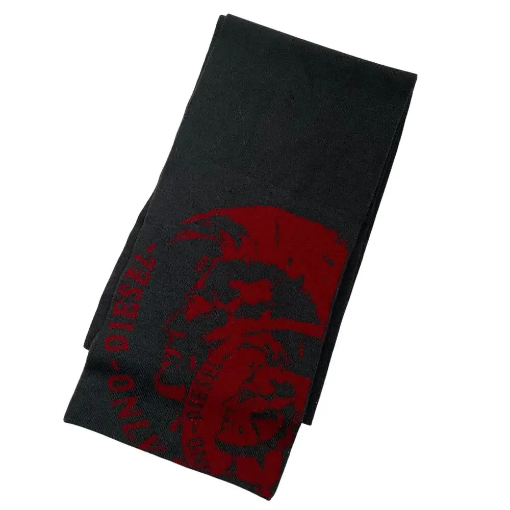 Diesel Logo Scarf - Red Maroon Gray